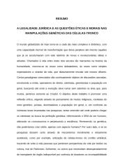 3 A LEGALIDADE JUR�DICA E AS QUEST�ES �TICAS E MORAIS NAS MANIPULA��ES GEN�TICAS DAS C�LULAS-TRONCO.doc